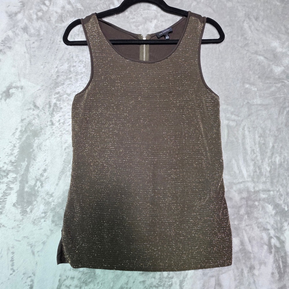 The Limited Brown Metallic Gold Silver Sleeveless Zip Back Tank Top Small
